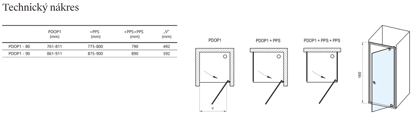 Sprchový kout Pivot PDOP1+PPS-technicky-nakres